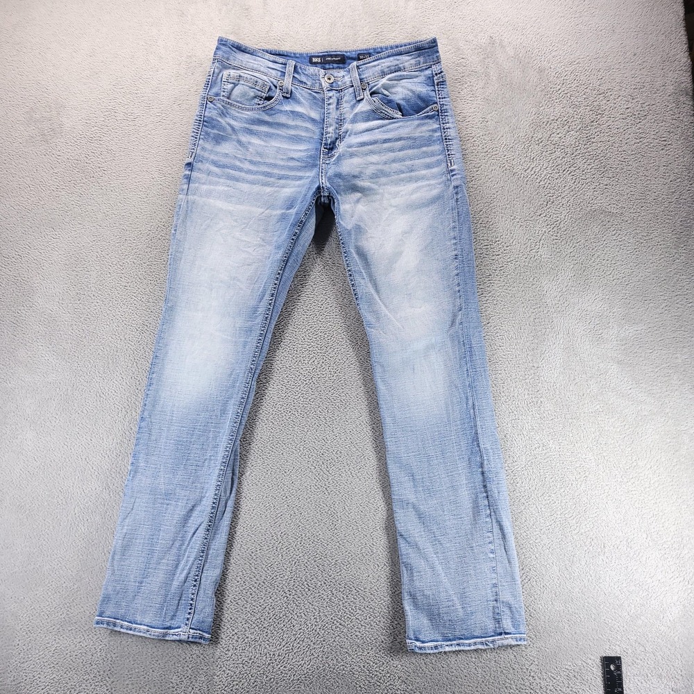 BKE Jake Jeans Mens 33x32 Blue Straight Light Wash Stretch Faded